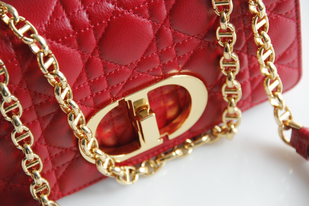 Small Dior Caro Bag Red Supple Cannage Calfskin